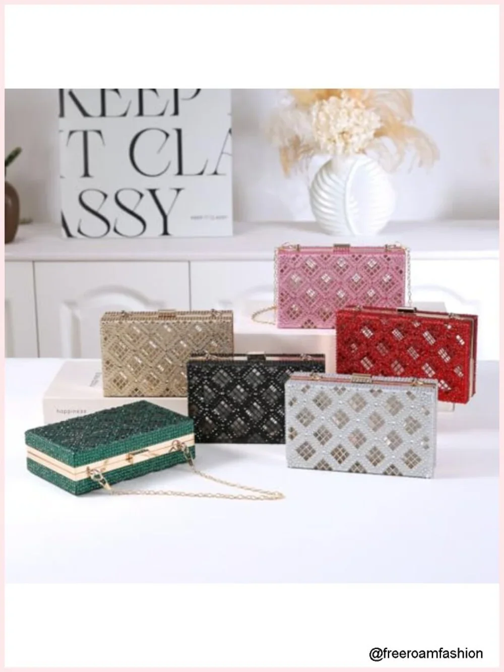Rhinestone Lattice Hollow Out Evening Clutch Handbag for Party Wedding